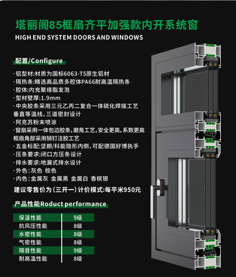 塔丽阁85框扇齐平加强款内开系统窗