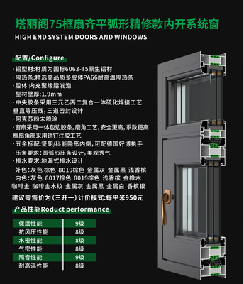 塔丽阁75框扇齐平弧形精修款内开系统窗