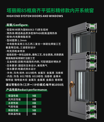 塔丽阁85框扇齐平弧形精修款内开系统窗